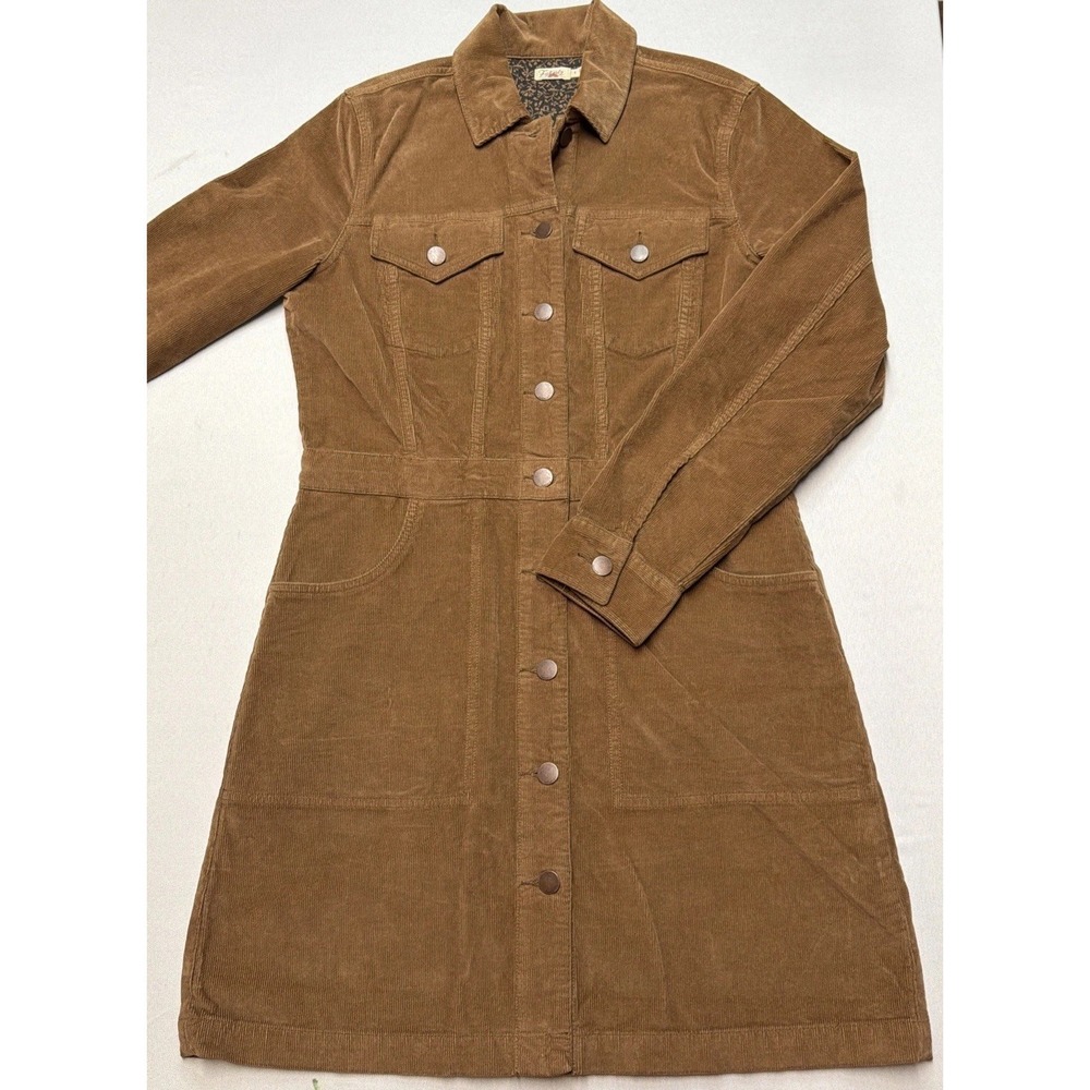 Faherty Softstretch Cord Michelle Long Sleeve Mini ShirtDress Brown Size 8